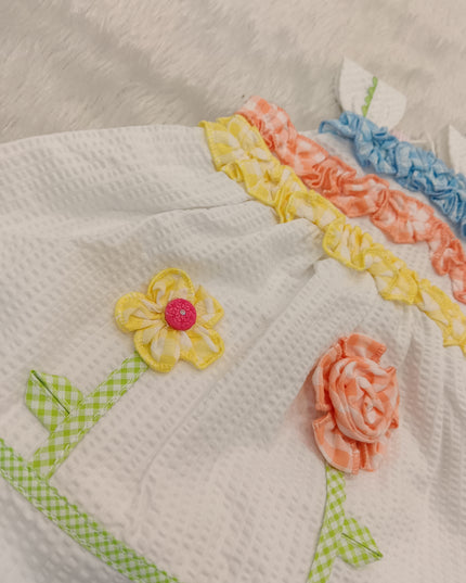 GIRLS FROCK CODE-A214 Girls White Floral Appliqué Cotton Dress | Colorful Summer Party Dress for Kids | He And She