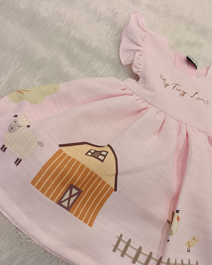 GIRLS FROCK CODE-A215 Baby Girls Pink Printed Cotton Dress | My Tiny Love Casual Party Dress | He And She
