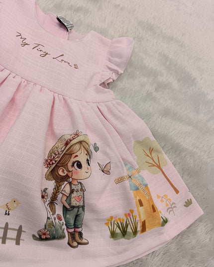 GIRLS FROCK CODE-A215 Baby Girls Pink Printed Cotton Dress | My Tiny Love Casual Party Dress | He And She