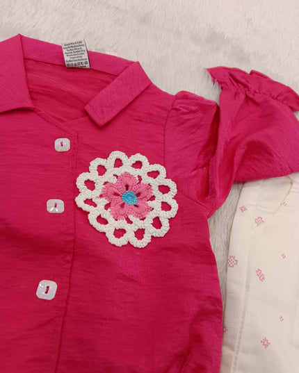 GIRLS CODINATE SET CODE-A213 Girls Pink Embroidered Top with Printed Palazzo Set | Stylish Cotton Blend Co-ord Set | He And She