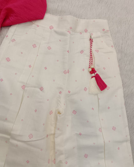 GIRLS CODINATE SET CODE-A213 Girls Pink Embroidered Top with Printed Palazzo Set | Stylish Cotton Blend Co-ord Set | He And She