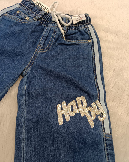 GIRLS JEANS CODE-A219 Girls Dark Blue Wide Leg Denim Jeans with Smile Pocket | Casual Kids Denim Pants | He And She