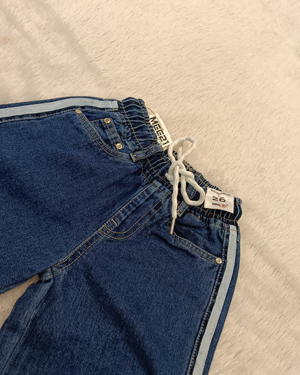 GIRLS JEANS CODE-A219 Girls Dark Blue Wide Leg Denim Jeans with Smile Pocket | Casual Kids Denim Pants | He And She