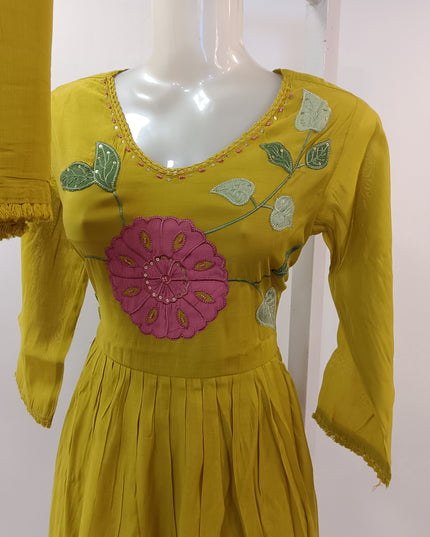 LADIES KURTIS SET CODE-A229 Mustard Embroidered Kurti Pant with Dupatta Set for Women