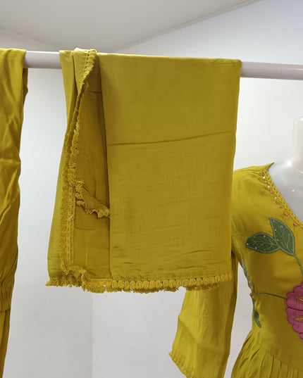 LADIES KURTIS SET CODE-A229 Mustard Embroidered Kurti Pant with Dupatta Set for Women