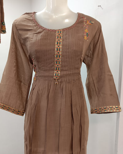 LADIES KURTI SET CODE-A231 Women’s Brown Embroidered Kurta Pant Set with Dupatta