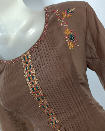 LADIES KURTI SET CODE-A231 Women’s Brown Embroidered Kurta Pant Set with Dupatta