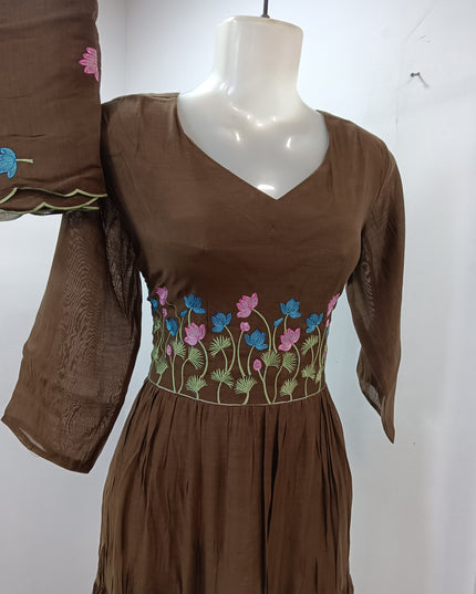 LADIES KURTIS SET CODE-A230 Women’s Floral Embroidered Anarkali Dress with Dupatta – Ethnic Wear