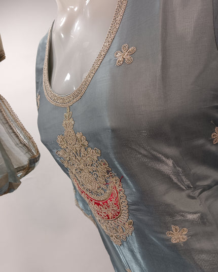 LADIES KURTI SET CODE-A234 Women’s Blue Grey Embroidered Kurta Pant Set with Striped Dupatta
