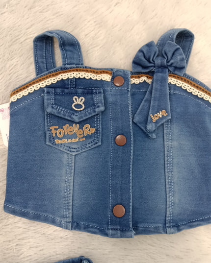 GIRLS WESTERN SET CODE-A223 Girls Denim Top & Shorts Set with Bow Detail | Stylish Summer Co-Ord Set