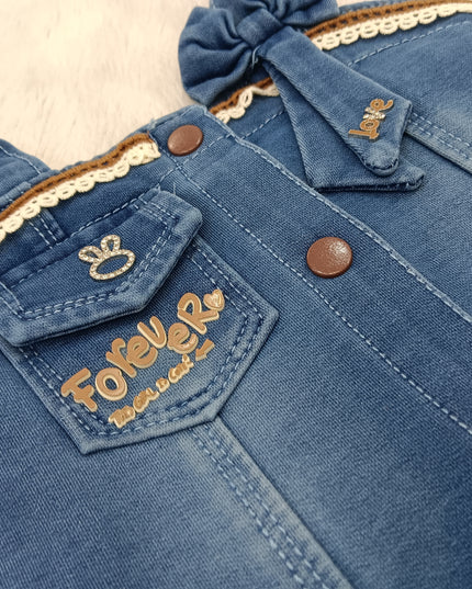 GIRLS WESTERN SET CODE-A223 Girls Denim Top & Shorts Set with Bow Detail | Stylish Summer Co-Ord Set