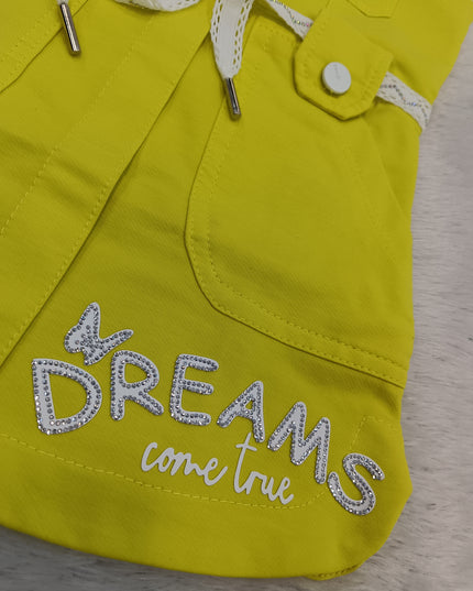 GIRLS MIDI CODE-A224 Girls Bright Yellow Bow Pocket Dress | Stylish Sleeveless Casual Dress for Kids