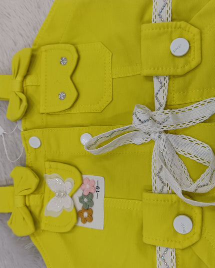 GIRLS MIDI CODE-A224 Girls Bright Yellow Bow Pocket Dress | Stylish Sleeveless Casual Dress for Kids