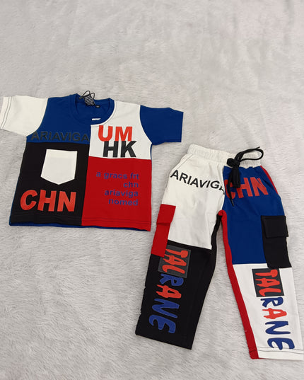 BOYS CODINATE CODE-A236 Boys Color Block T-Shirt & Cargo Pants Co-Ord Set