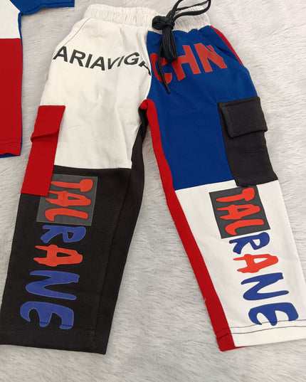 BOYS CODINATE CODE-A236 Boys Color Block T-Shirt & Cargo Pants Co-Ord Set