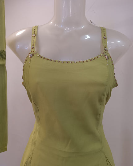LADIES COTS CODE-A248 Women’s Sleeveless Kurti Palazzo Set with Floral Dupatta – Lavender & Lemon