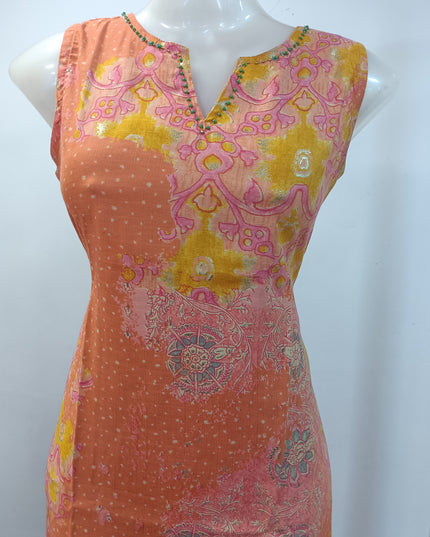LADIES KURTI SET CODE-A246 Women’s Green Printed Sleeveless Kurti Pant Set