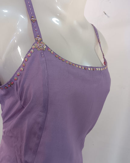 LADIES COTS CODE-A248 Women’s Sleeveless Kurti Palazzo Set with Floral Dupatta – Lavender & Lemon