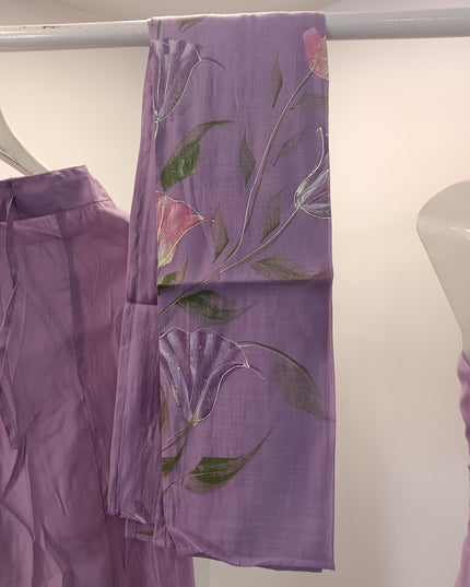 LADIES COTS CODE-A248 Women’s Sleeveless Kurti Palazzo Set with Floral Dupatta – Lavender & Lemon