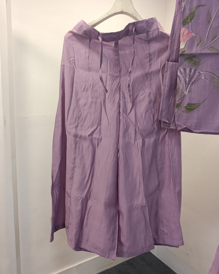 LADIES COTS CODE-A248 Women’s Sleeveless Kurti Palazzo Set with Floral Dupatta – Lavender & Lemon
