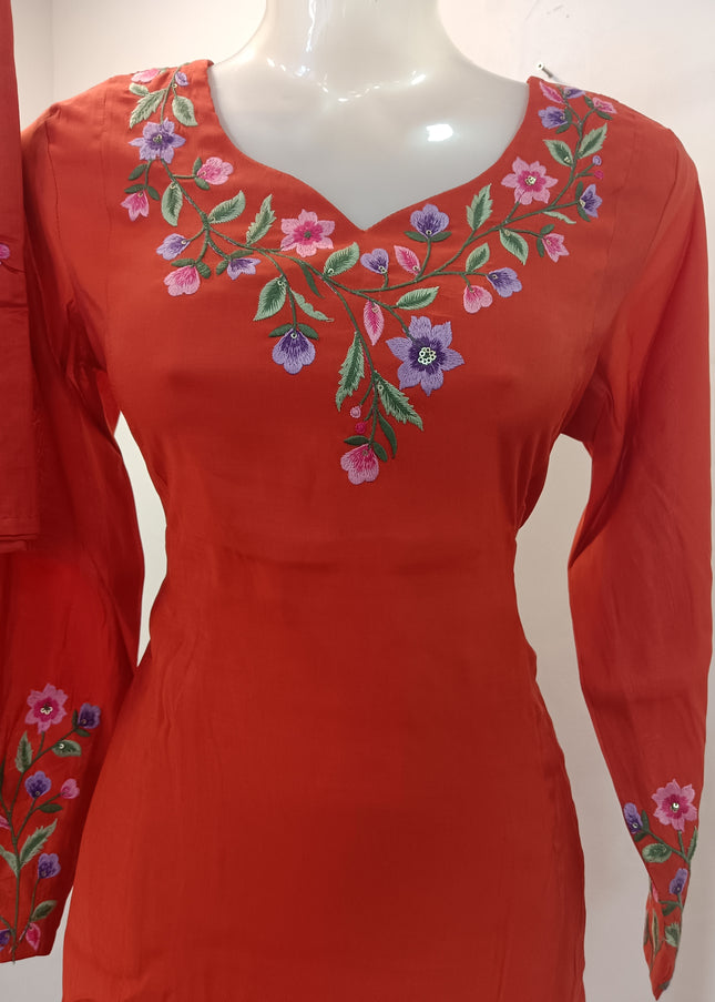LADIES KURTI SET CODE-A265 Women’s Red Embroidered Kurta Pant Set with Dupatta