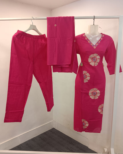 LADIES KURTI SET CODE-A255 Women’s Pink Embroidered Kurta Pant Set with Dupatta