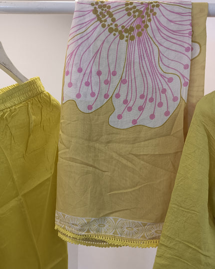 LADIES KURTI SET CODE-A254 Women’s Embroidered Kurta Pant Set with Printed Dupatta – Olive Green
