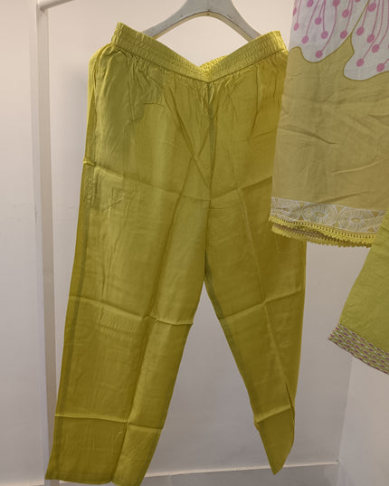 LADIES KURTI SET CODE-A254 Women’s Embroidered Kurta Pant Set with Printed Dupatta – Olive Green