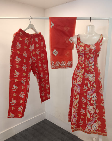 LADIES KURTI SET CODE-A261 Women’s Red Floral Printed Kurta Pant Set with Dupatta