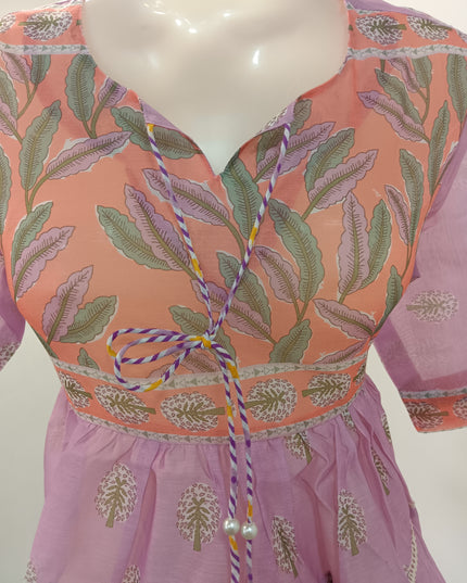 LADIES TWINIC CODE-A260 Women’s Pastel Printed Short Kurti – Peach & Lavender Floral Kurti