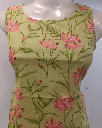 LADIES TWINIC CODE-A258 Women’s Green Floral Printed Sleeveless Short Kurti