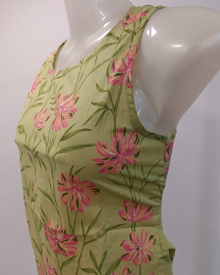 LADIES TWINIC CODE-A258 Women’s Green Floral Printed Sleeveless Short Kurti