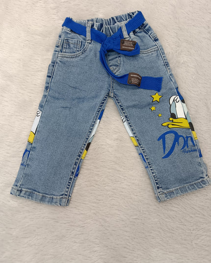 BOYS JEANS CODE-A239 Boys Light Blue Printed Denim Jeans with Blue Belt