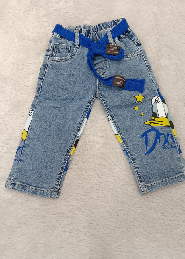 BOYS JEANS CODE-A239 Boys Light Blue Printed Denim Jeans with Blue Belt