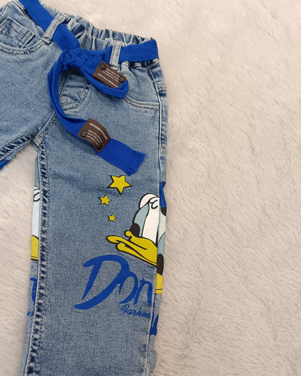 BOYS JEANS CODE-A239 Boys Light Blue Printed Denim Jeans with Blue Belt