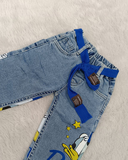 BOYS JEANS CODE-A239 Boys Light Blue Printed Denim Jeans with Blue Belt