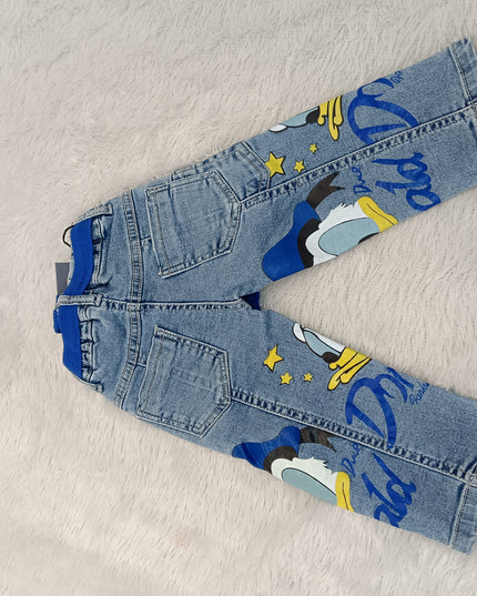 BOYS JEANS CODE-A239 Boys Light Blue Printed Denim Jeans with Blue Belt