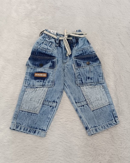 BOYS JEANS CODE-A253 Boys Light Blue Washed Denim Cargo Jeans with Utility Pockets