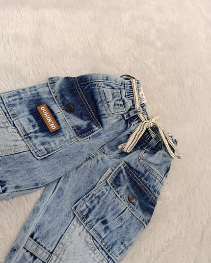 BOYS JEANS CODE-A253 Boys Light Blue Washed Denim Cargo Jeans with Utility Pockets