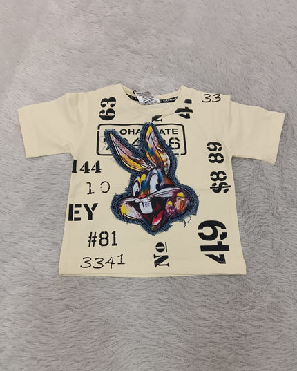 BOYS TSHIRT CODE-A237 Boys Graphic Printed Cotton T-Shirt – Cream Casual Half Sleeve Tee