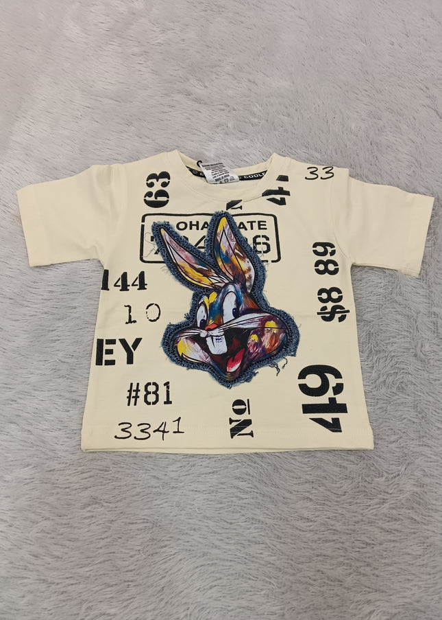 BOYS TSHIRT CODE-A237 Boys Graphic Printed Cotton T-Shirt – Cream Casual Half Sleeve Tee