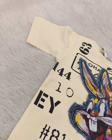 BOYS TSHIRT CODE-A237 Boys Graphic Printed Cotton T-Shirt – Cream Casual Half Sleeve Tee