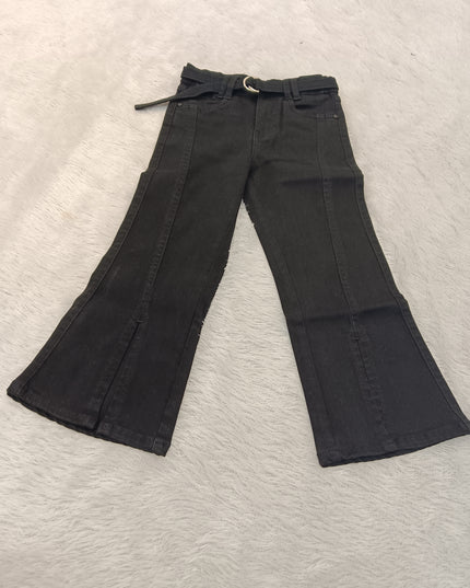 GIRLS JEANS CODE-A252 Girls Black Flared Jeans with Belt | Stylish Wide-Leg Denim Pants