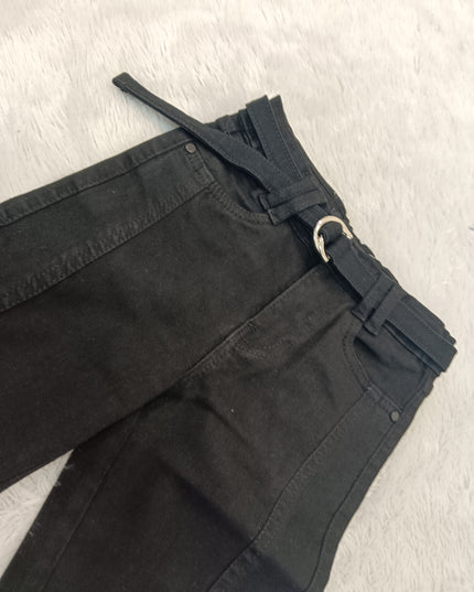 GIRLS JEANS CODE-A252 Girls Black Flared Jeans with Belt | Stylish Wide-Leg Denim Pants