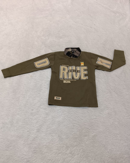 BOYS TSHIRT CODE-A242 Boys Olive Green Full Sleeve Graphic T-Shirt – Drive Print