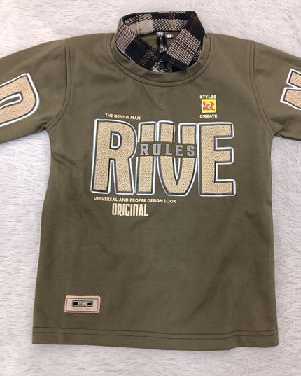 BOYS TSHIRT CODE-A242 Boys Olive Green Full Sleeve Graphic T-Shirt – Drive Print