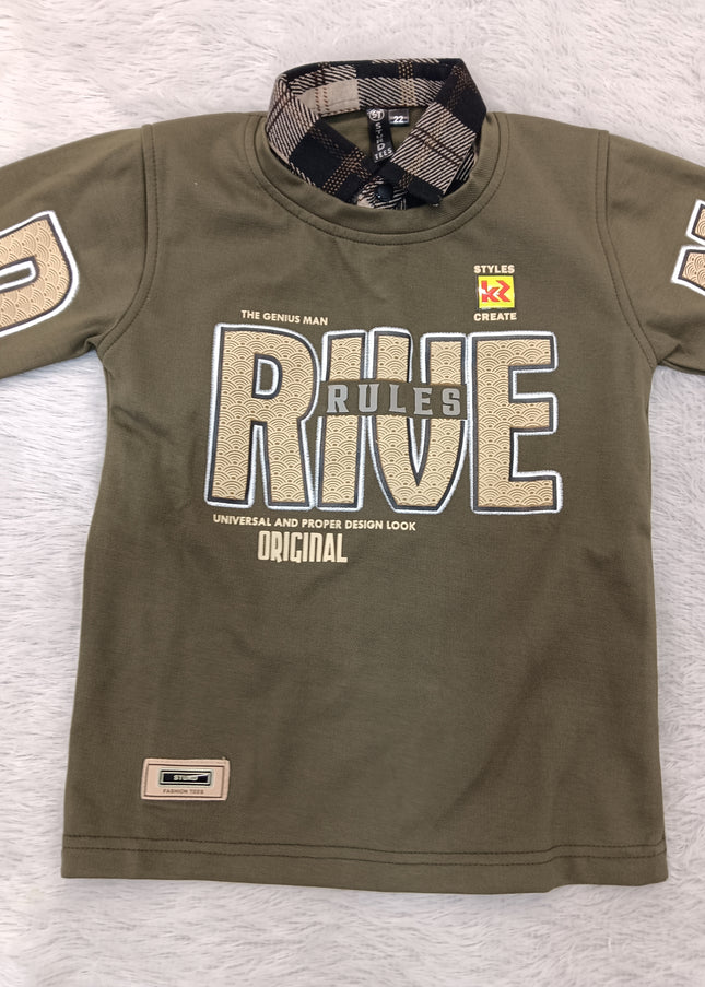 BOYS TSHIRT CODE-A242 Boys Olive Green Full Sleeve Graphic T-Shirt – Drive Print