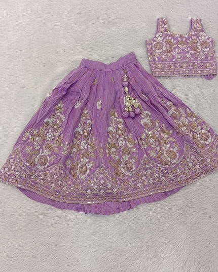 GIRLS CHOLI CODE-A250 Girls Lavender Embroidered Lehenga Choli Set with Dupatta – Festive Wear