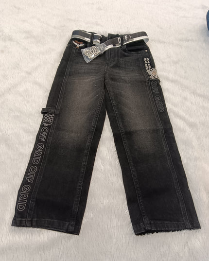 BOYS JEANS CODE-A284 Boys Black Wide-Leg Denim Jeans | Trendy Printed Casual Jeans