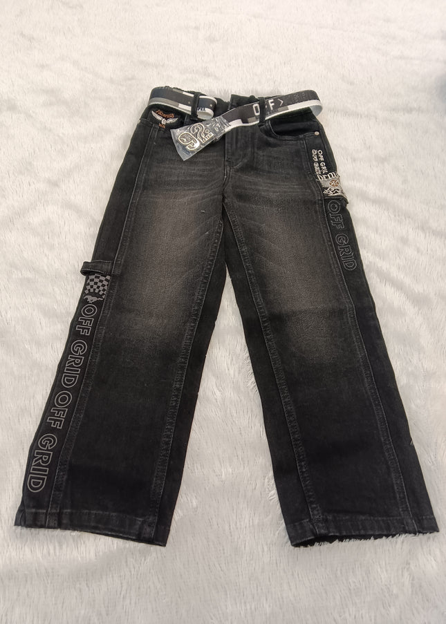 BOYS JEANS CODE-A284 Boys Black Wide-Leg Denim Jeans | Trendy Printed Casual Jeans